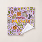 Cute Halloween Doodle Patroon Bad Handdoek (Wasdoekje)