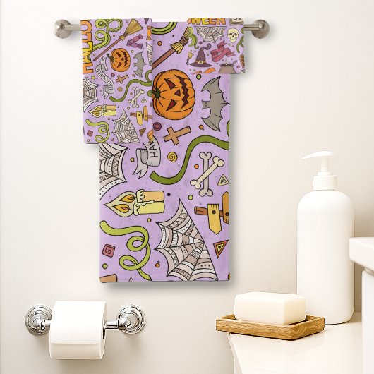 Cute Halloween Doodle Patroon Bad Handdoek