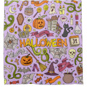 Cute Halloween Doodle Patroon Douchegordijn (Voorkant)