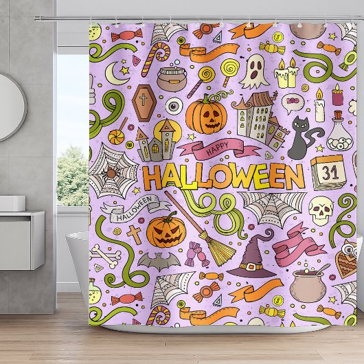Cute Halloween Doodle Patroon Douchegordijn