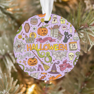 Cute Halloween Doodle Patroon Ornament