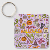 Cute Halloween Doodle Patroon Sleutelhanger (Voorkant)