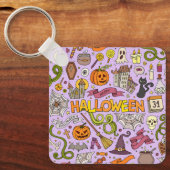 Cute Halloween Doodle Patroon Sleutelhanger (Voorkant)