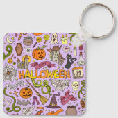 Cute Halloween Doodle Patroon Sleutelhanger (Achterkant)