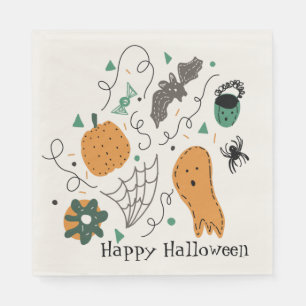 Cute Halloween Doodle Pattern Ghost Bat Pumpkin Servet