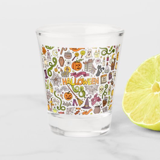 Cute Halloween Doodle Pattern Shot Glas (Voorkant)