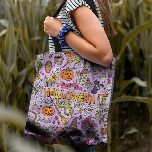 Cute Halloween Doodle Pattern Tote Bag