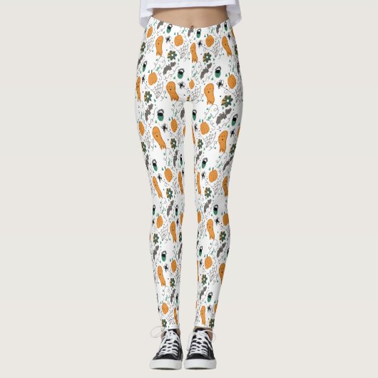 Cute Halloween Doodle Pompoen Spin Spider Geest Leggings (Voorkant)