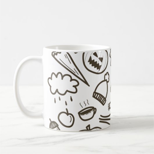 Cute Halloween Doodle Seamless Pattern, Halloween Koffiemok (Links)