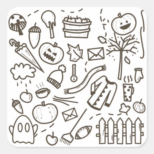Cute Halloween Doodle Seamless Pattern, Halloween Vierkante Sticker (Voorkant)