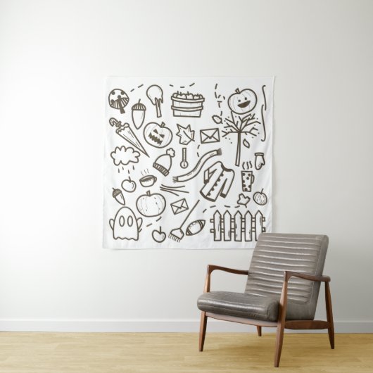 Cute Halloween Doodle Seamless Pattern, Halloween Wandkleed (In situ)