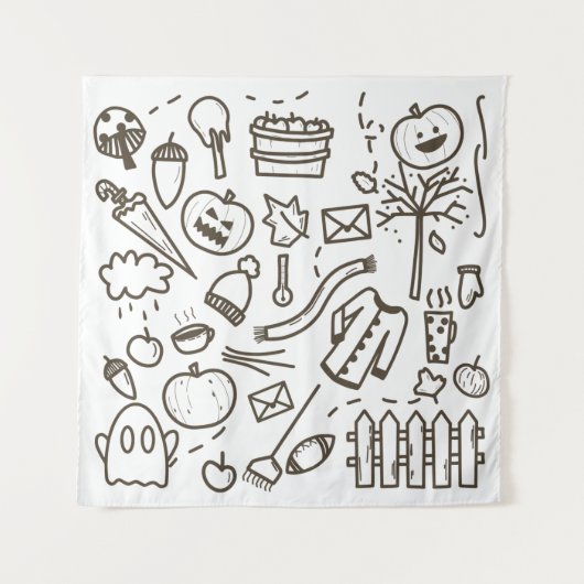 Cute Halloween Doodle Seamless Pattern, Halloween Wandkleed (Voorkant)