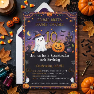 Cute Halloween dubbele cijfers 10e verjaardagsuitn Kaart