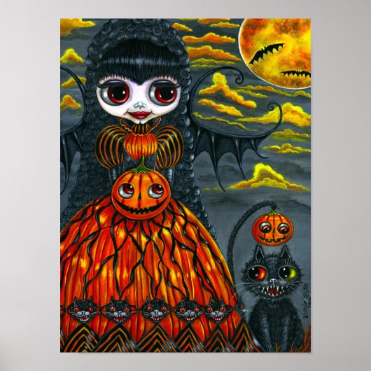 Cute Halloween Fairy Black Cat BiColor Eyes Poster (Voorkant)