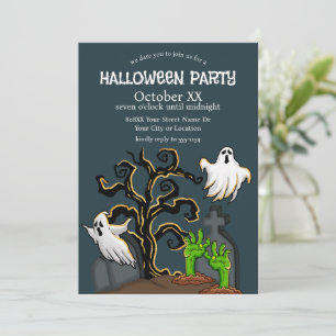 Cute Halloween-feest met zombies en spoken op kerk Kaart