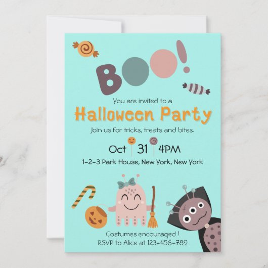 Cute Halloween-feestje Kaart (Voorkant)