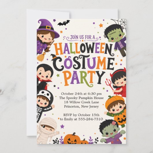 Cute Halloween-feestje uitnodiging voor kinderen (Voorkant)
