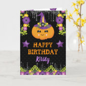 Cute Halloween Floral Pumpkin Happy Birthday Kaart (Gele Bloem)