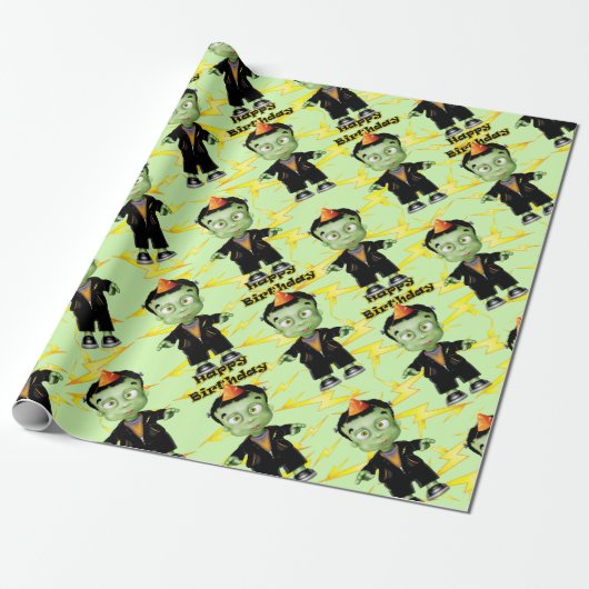 Cute Halloween Frankenstein Monster Birthday Party Cadeaupapier (Uitgerold)