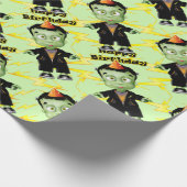 Cute Halloween Frankenstein Monster Birthday Party Cadeaupapier (Hoek)