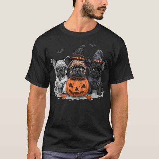 Cute Halloween French Bulldogs Witch Dog Pumpkin F T-shirt (Voorkant)