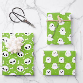 Cute Halloween Geest- en Schedelpatronen Inpakpapier Vel