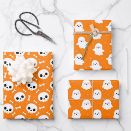 Cute Halloween Geest- en Schedelpatronen Inpakpapier Vel