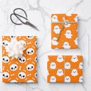 Cute Halloween Geest- en Schedelpatronen Inpakpapier Vel