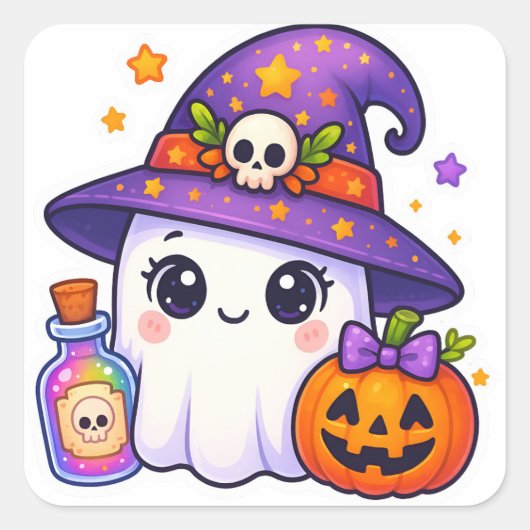 Cute Halloween Geest Heks Sticker – Kawaii Geest (Voorkant)