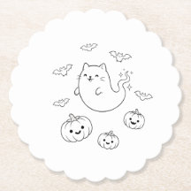 Cute Halloween Geest Kat Pompoenen Vleermuizen Lij