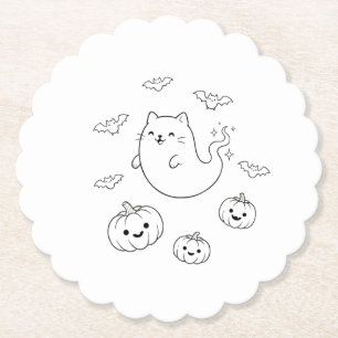 Cute Halloween Geest Kat Pompoenen Vleermuizen Lij Kartonnen Onderzetters