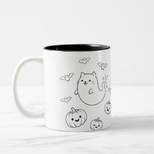 Cute Halloween Geest Kat Pompoenen Vleermuizen Lij Tweekleurige Koffiemok