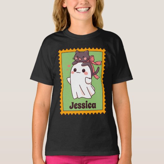Cute Halloween Geest Naam Stempel T-shirt (Voorkant)