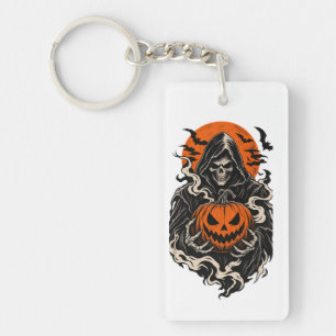 Cute Halloween Geest & Pompoen Sleutelhanger – Gri