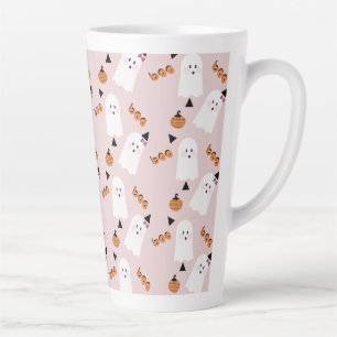 Cute Halloween Geest Verschijning Oranje Roze Conf Latte Mok