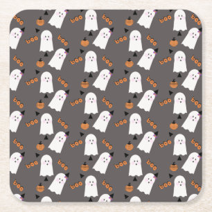 Cute Halloween Geest Verschrikkelijke Sinaasappelg Kartonnen Onderzetters