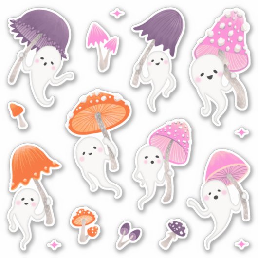 Cute Halloween-geesten met paddestoelen stickerpak Sticker (Voorkant)