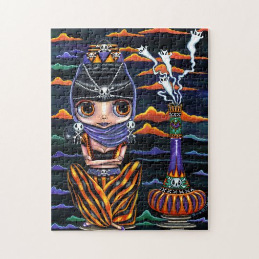 Cute Halloween Genie Girl Big Eyes Kat Ghosts Legpuzzel (Verticaal)