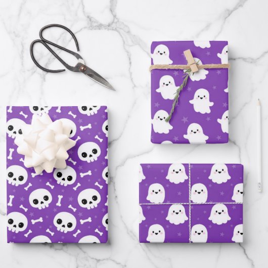 Cute Halloween Ghost and Skulls Patterns Inpakpapier Vel (Voorkant)