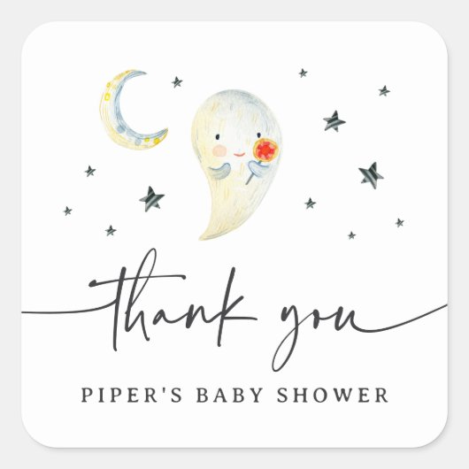 Cute Halloween Ghost Baby Shower Thank You Vierkante Sticker (Voorkant)