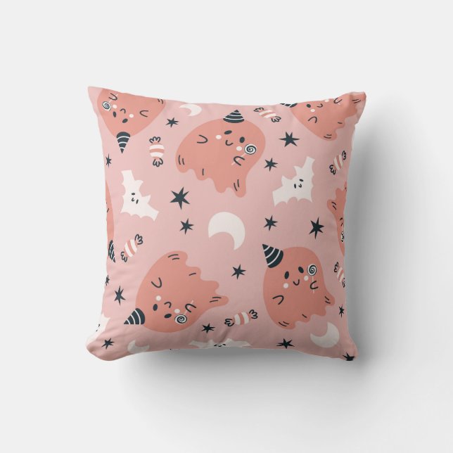 Cute Halloween Ghost Bats en Snoep Kussen (Voorkant)