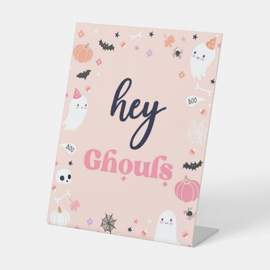Cute Halloween Ghost Birthday Party Decorations Reclamebord Met Voetstuk (Voorkant)