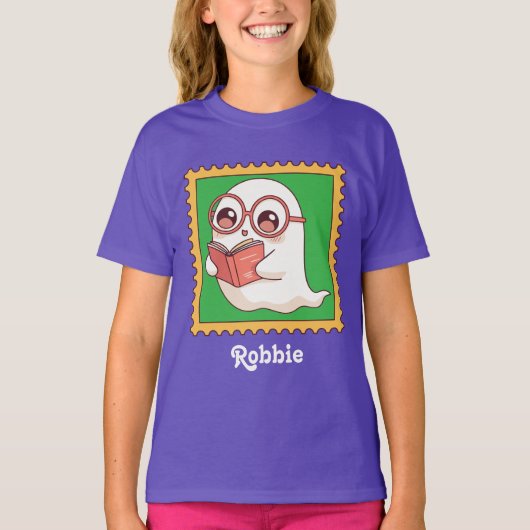 Cute Halloween Ghost Book Lover Reading Kids T-shirt (Voorkant)