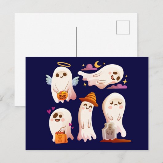 Cute Halloween Ghost Briefkaart (Voorkant / Achterkant)