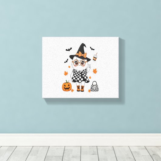 Cute Halloween Ghost Canvas Afdruk (Insitu (Houten vloer))