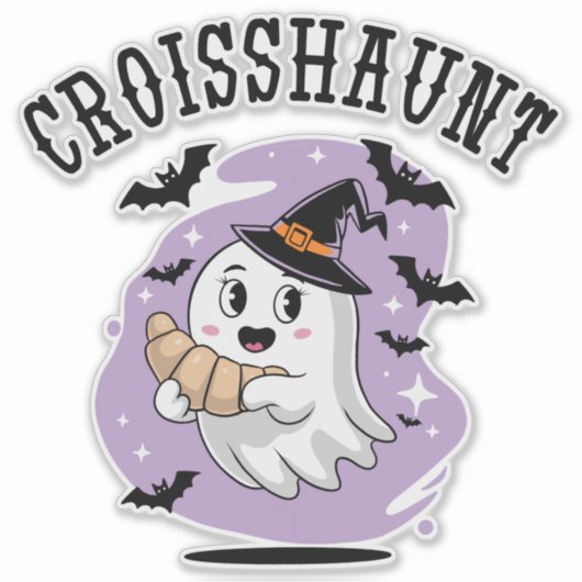 Cute Halloween Ghost Croissant Haunting Sticker (Voorkant)