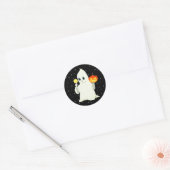 Cute Halloween Ghost en Pumpkin op Black Classic R Ronde Sticker (Envelop)