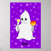 Cute Halloween Ghost en Pumpkin op Paars Poster (Voorkant)