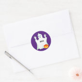 Cute Halloween Ghost en Pumpkin op Paars Ronde Sticker (Envelop)