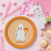 Cute Halloween Ghost en Pumpkin op Sinaasappel Papieren Bordje (Feest)